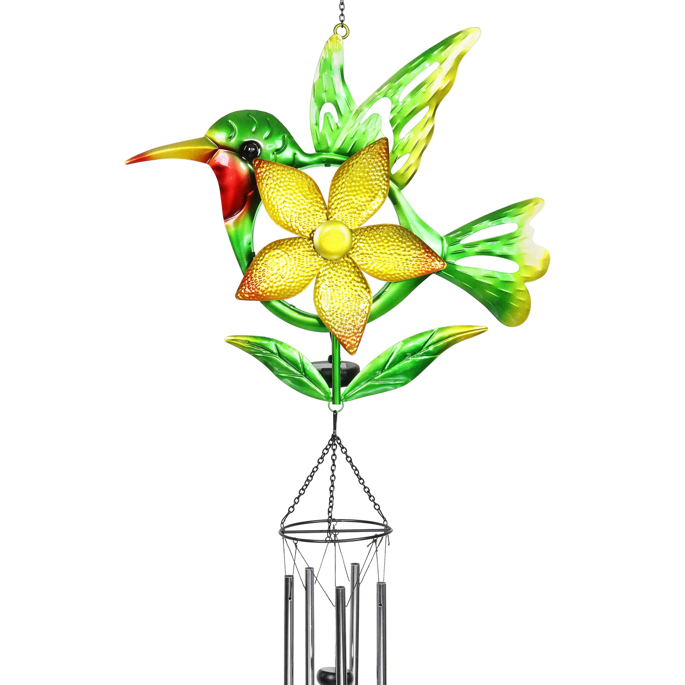 Solar Metal Hummingbird Spinning Pinwheel Wind Chime - Thumbnail 4