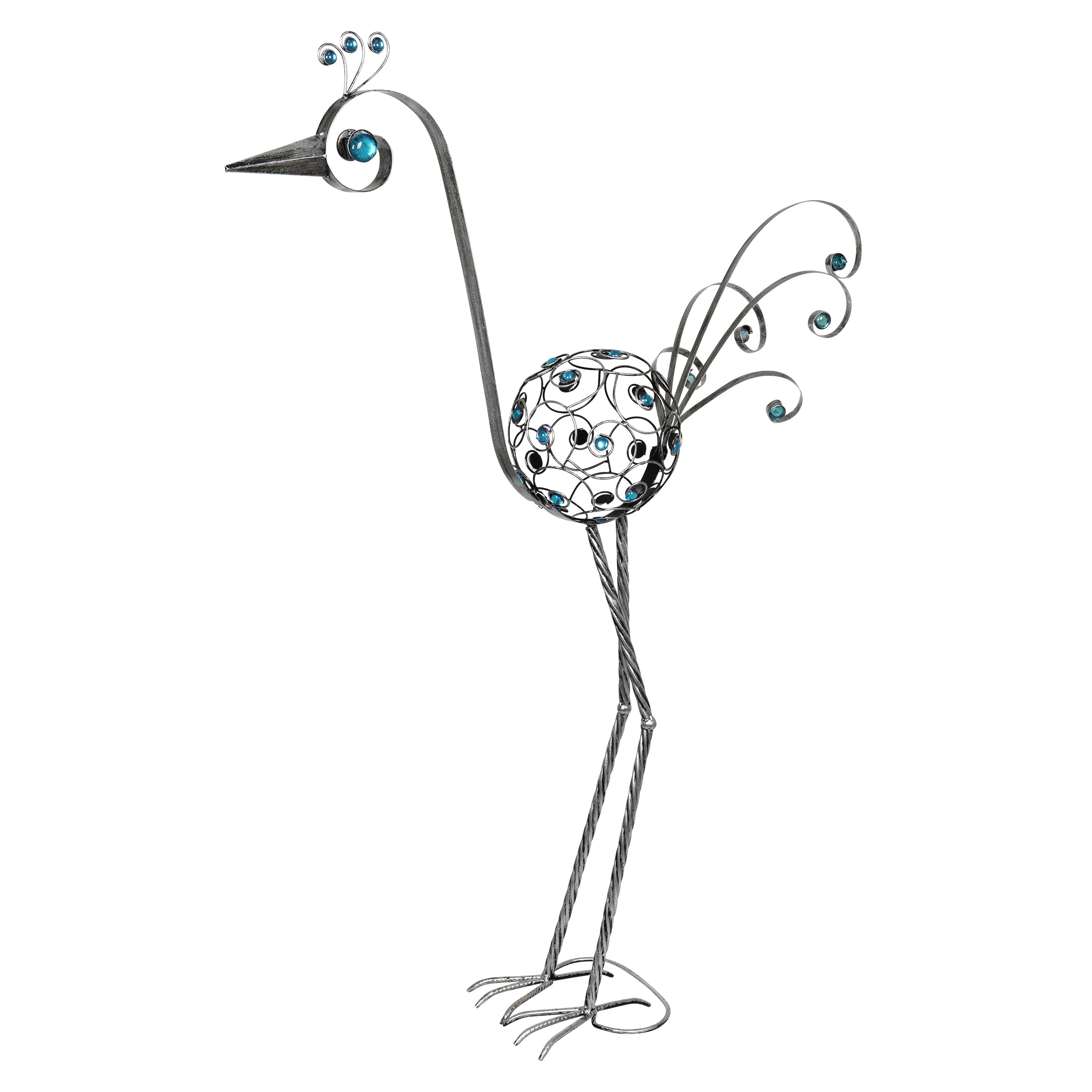 Pewter Filigree Bird with Blue Beads Garden Statue - Thumbnail 5