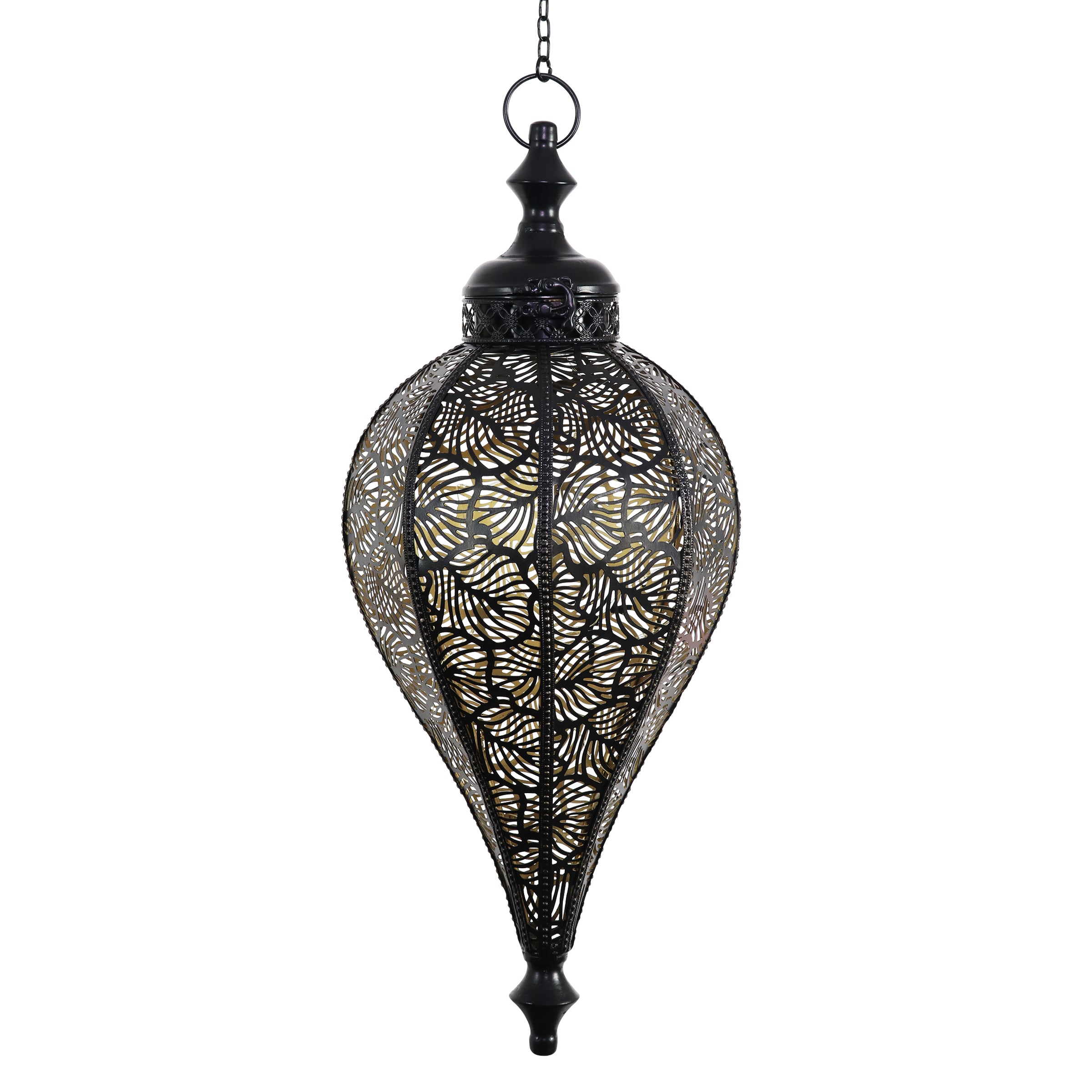 Hanging Metal Leaf Pattern LED Lantern with 5 Hour Battery Timer - Thumbnail 2