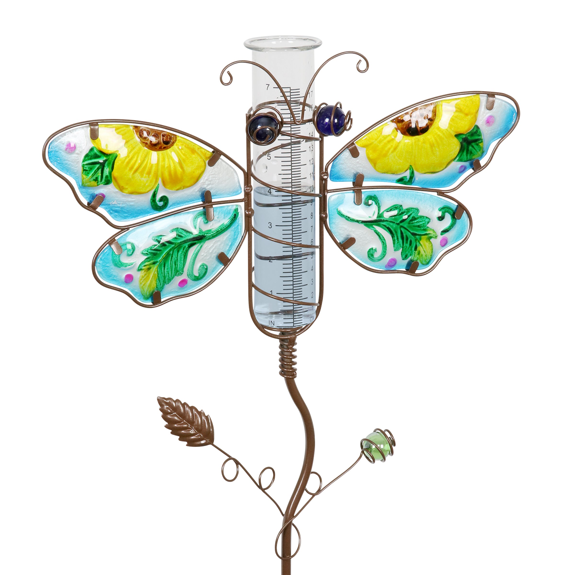 Butterfly Rain Gauge Garden Stake Hand Painted in Blue - Thumbnail 5
