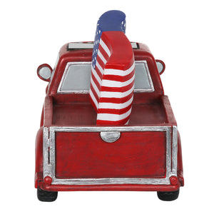 Solar Red Patriotic Garden Truck Statue with American Flag, 6.5 by 11 Inch | Shop Garden Decor by Exhart