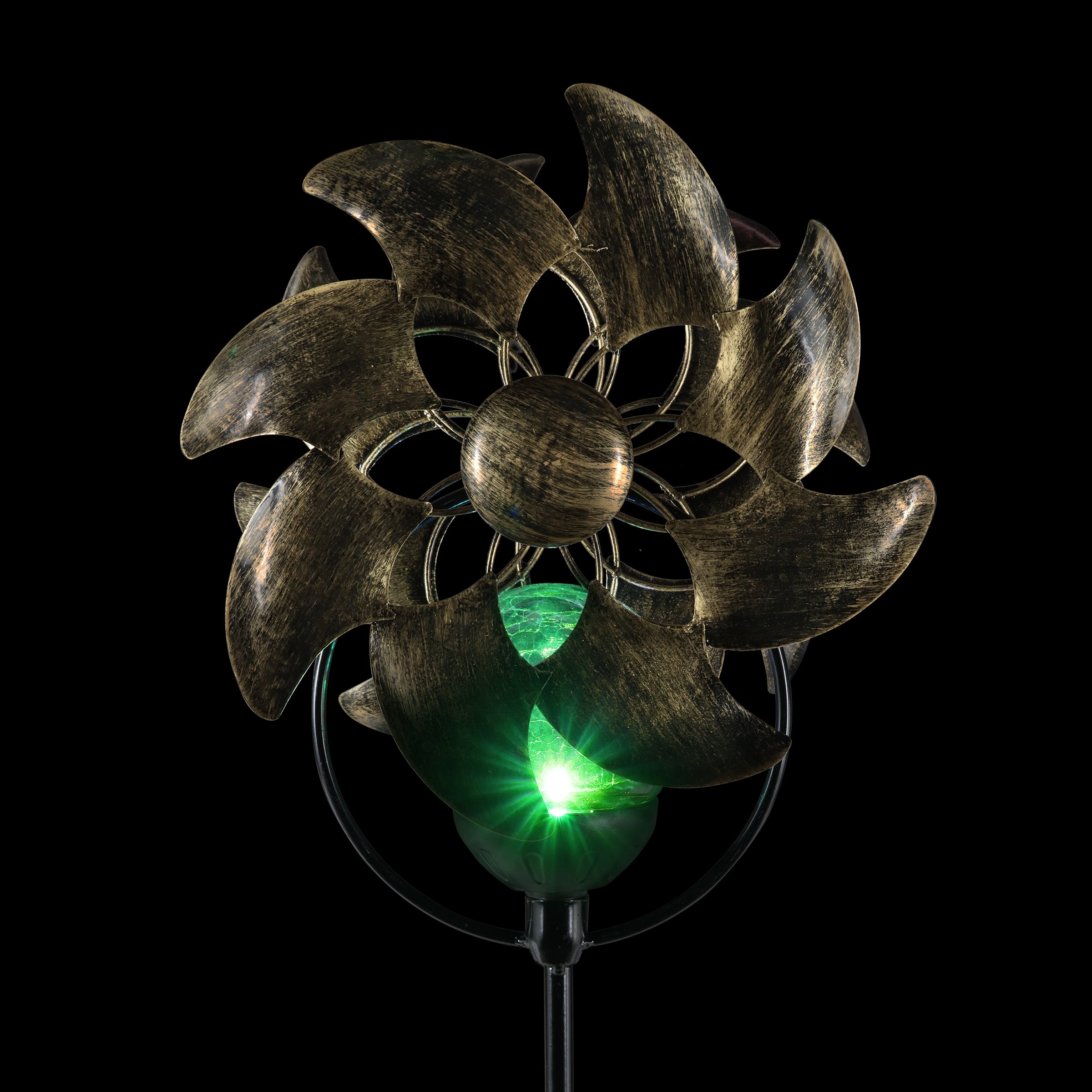 Solar Color Changing Double Windmill Wind Spinner Garden Stake - Thumbnail 4