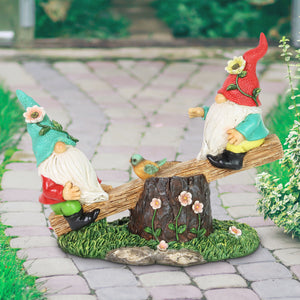 Two Can't See Hat Seesaw Gnomes Garden Statuary, 10.5 by 9 Inches | Shop Garden Decor by Exhart