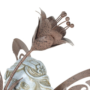Stone Fairy Right Facing Statue with Metal Wings and Metal Flower, 8.5 by 19 Inch | Shop Garden Decor by Exhart