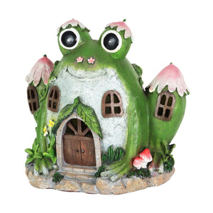 Solar Hand Painted Frog Fairy Garden House Statue, 10 by 8 Inches | Shop Garden Decor by Exhart