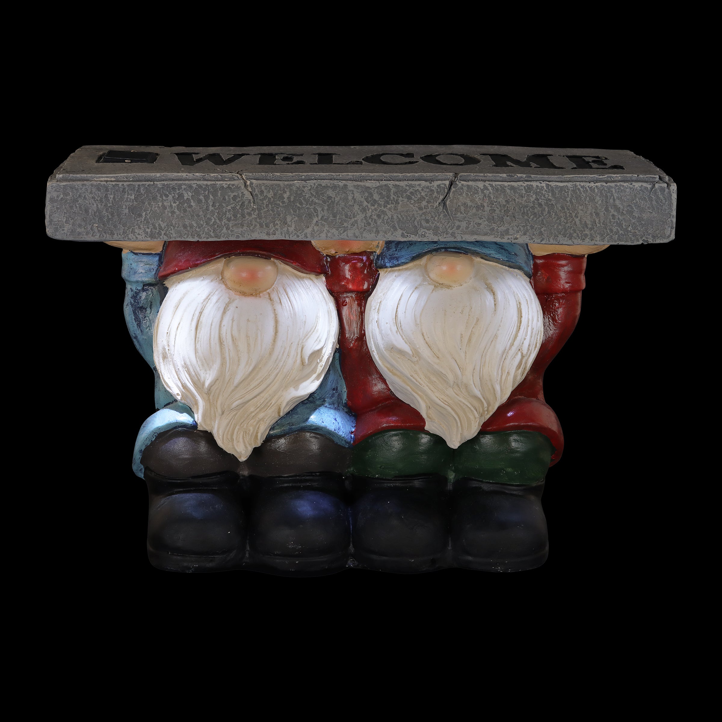 Solar Garden Gnomes with a Welcome Stone Statuary - Thumbnail 2