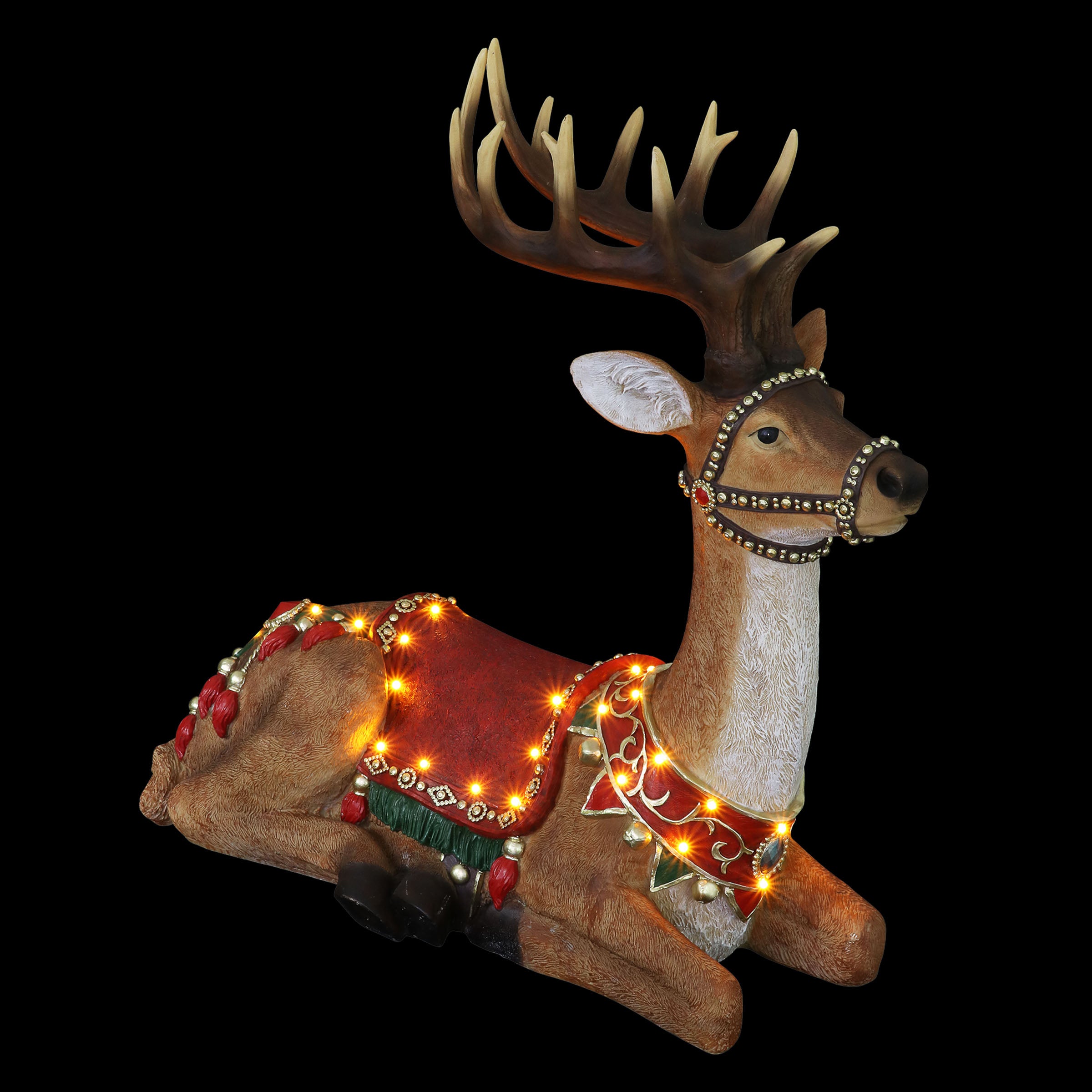 Hand Painted Christmas Reindeer Statue with LED Lights on a Battery Powered Timer