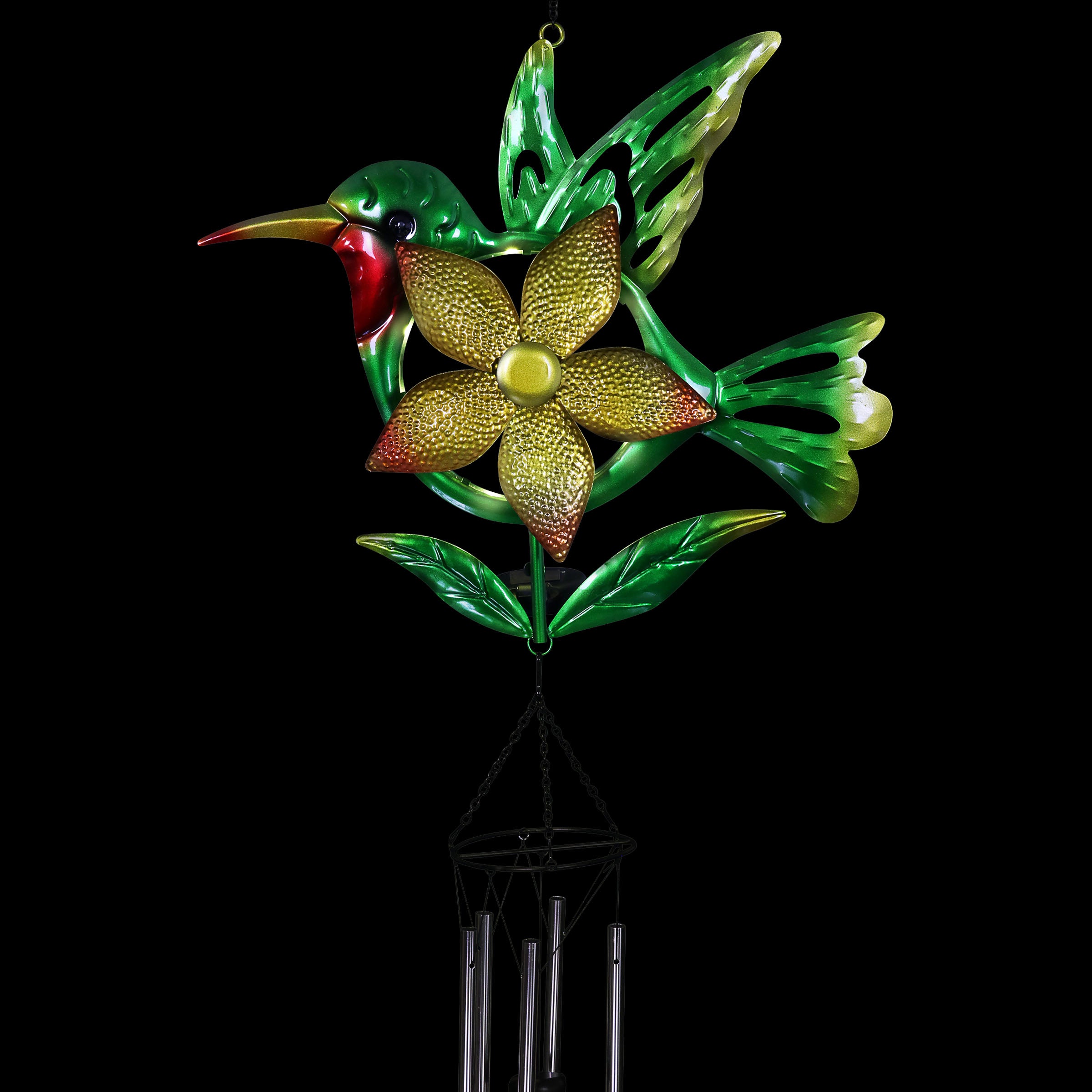 Solar Metal Hummingbird Spinning Pinwheel Wind Chime - Thumbnail 2