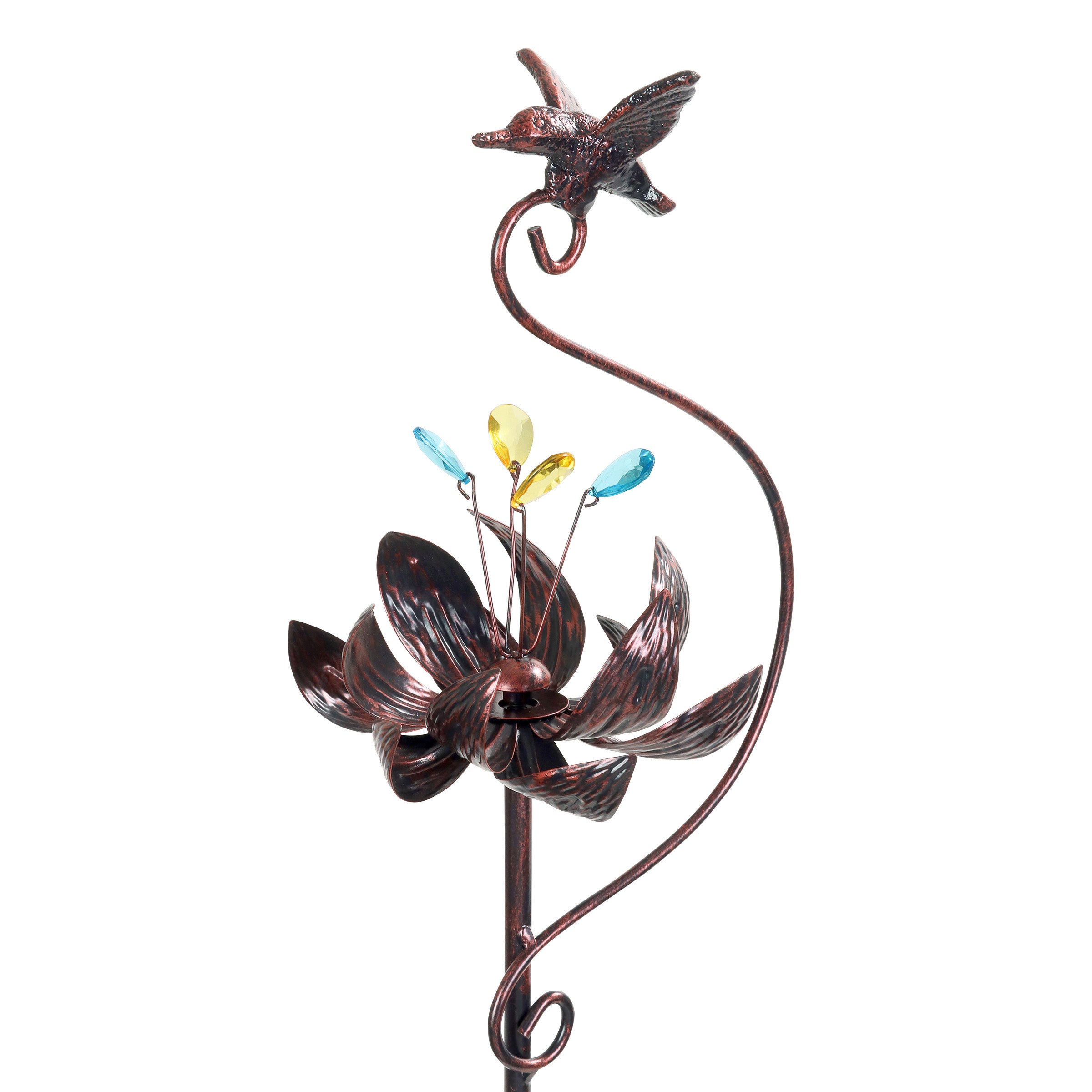 Exhart Kinetic Lotus with Hummingbird Spinner Garden Stake