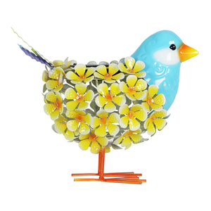 Solar Yellow Metal Song Bird with 38 LEDs in a Flower Body Garden Statue, 6 by 7.5 Inches | Shop Garden Decor by Exhart