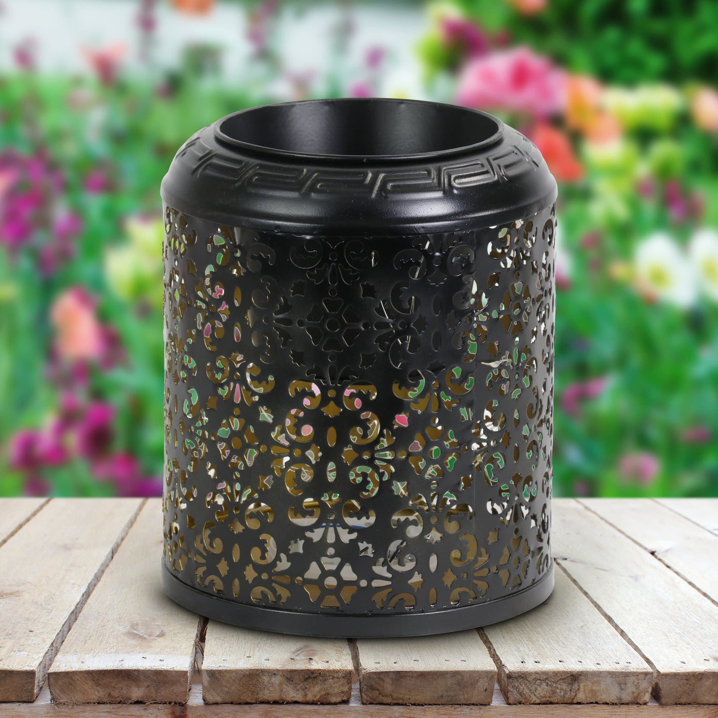 house plants in metal pots Metal Filigree LED House Plant Pot on an Automatic Timer, 8 Inch
