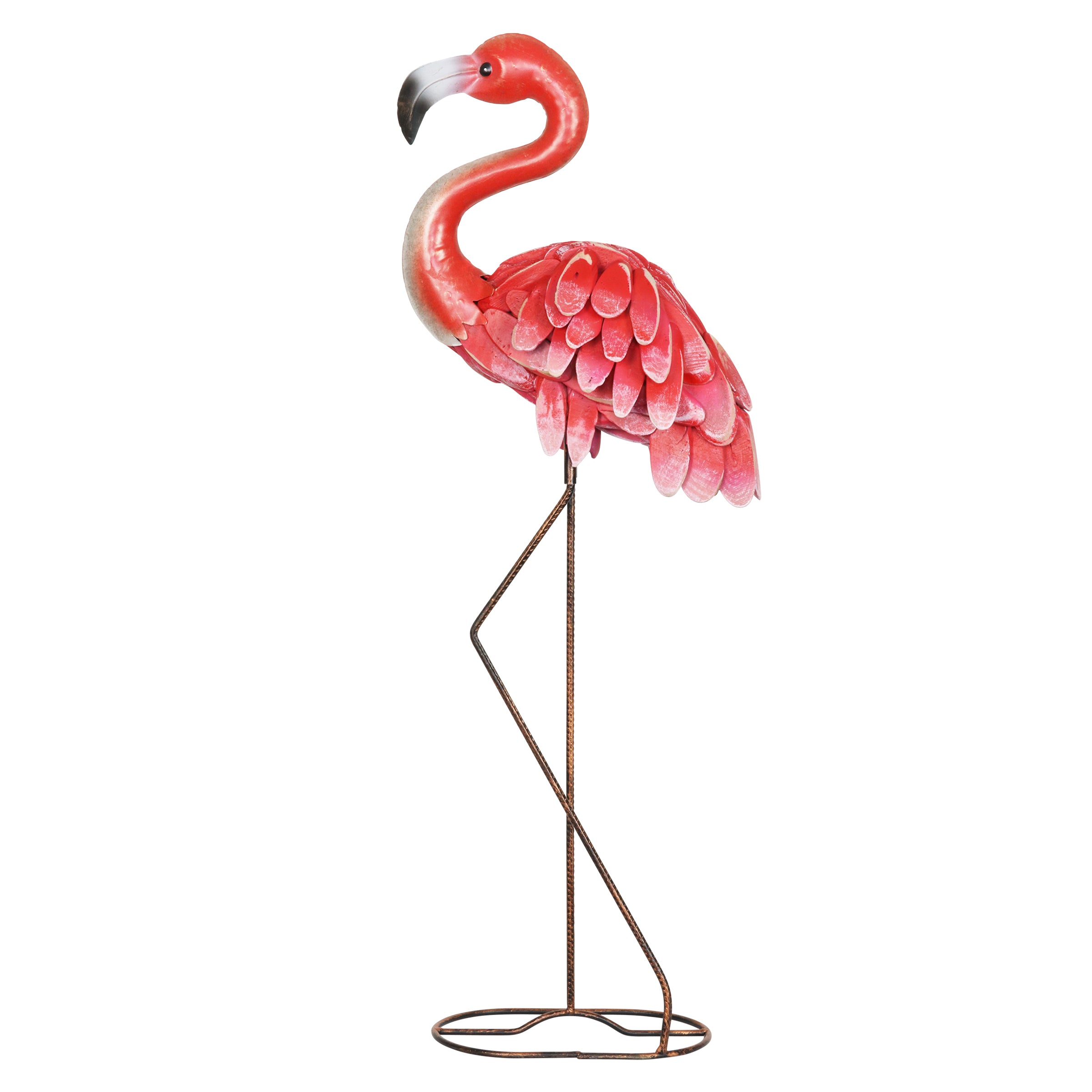 Wood and Metal Flamingo Garden Statue