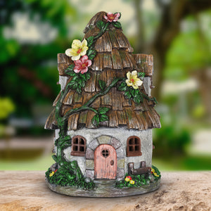 Solar Wood Shingle Roof Fairy House Garden Statue, 10 by 15 Inches | Shop Garden Decor by Exhart