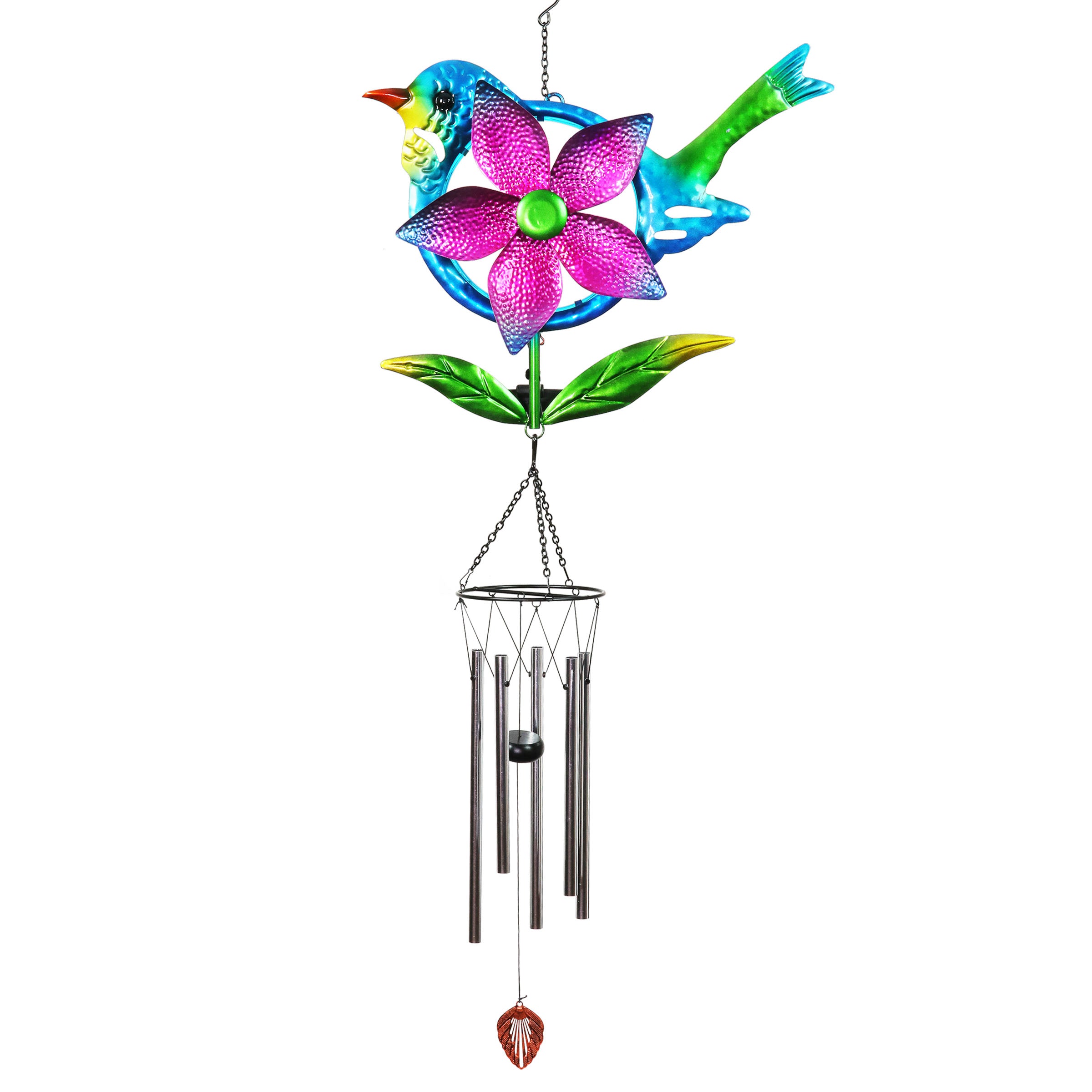 Solar Metal Blue Bird Pinwheel Wind Chime - Thumbnail 3