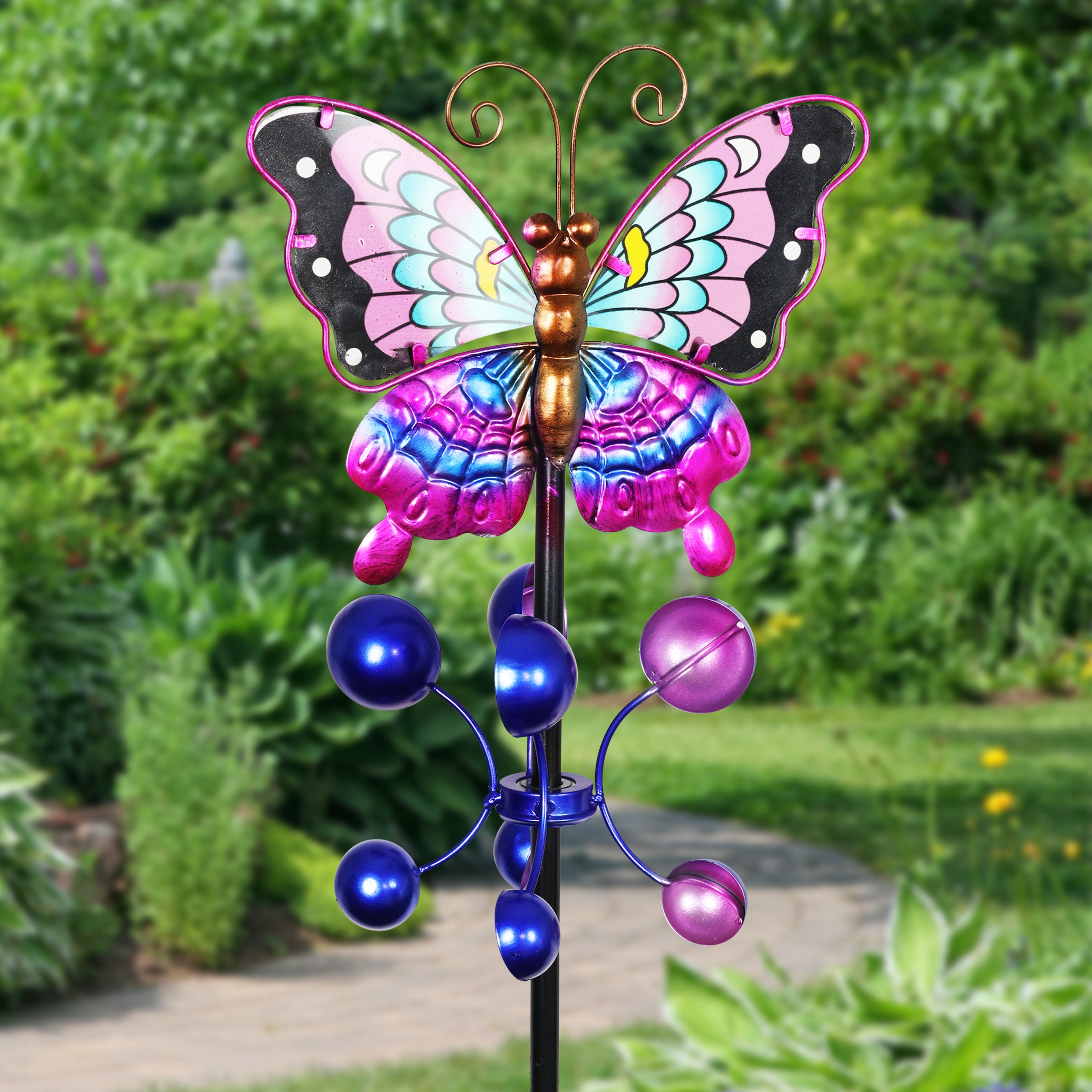 Hand Painted Butterfly Wind Spinner Garden Stake - Thumbnail 2