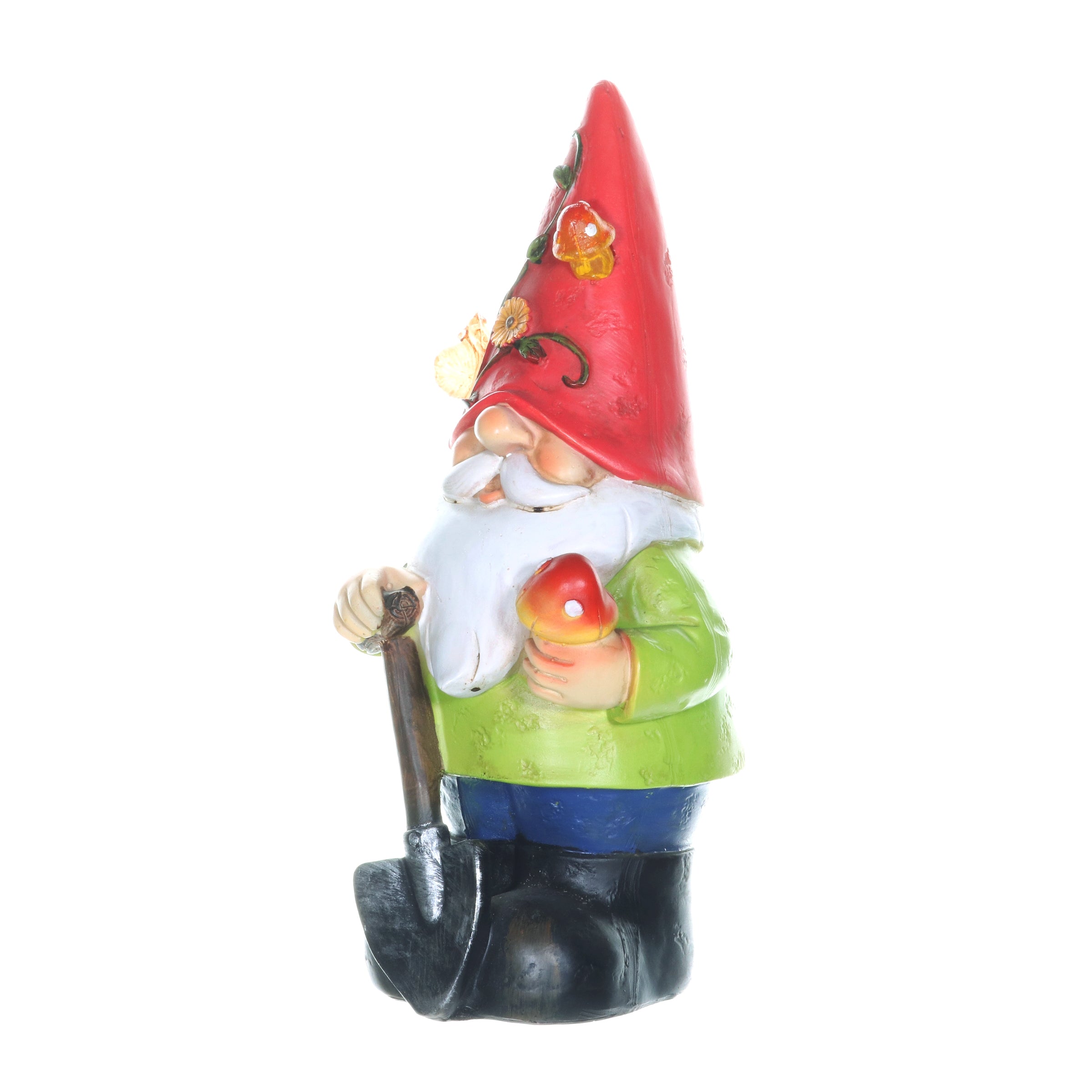 Solar Red Hat Roy Garden Gnome Statue with Shovel, 10 Inch | Shop Garden Decor by Exhart