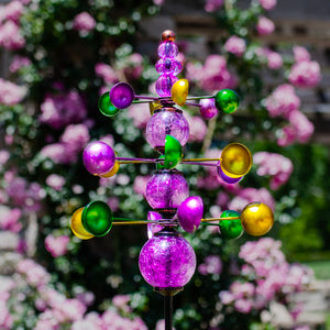 Three Tier Wind Spinner Garden Stake with Glass Crackle Balls in Purple, 14 by 48 Inches | Shop Garden Decor by Exhart