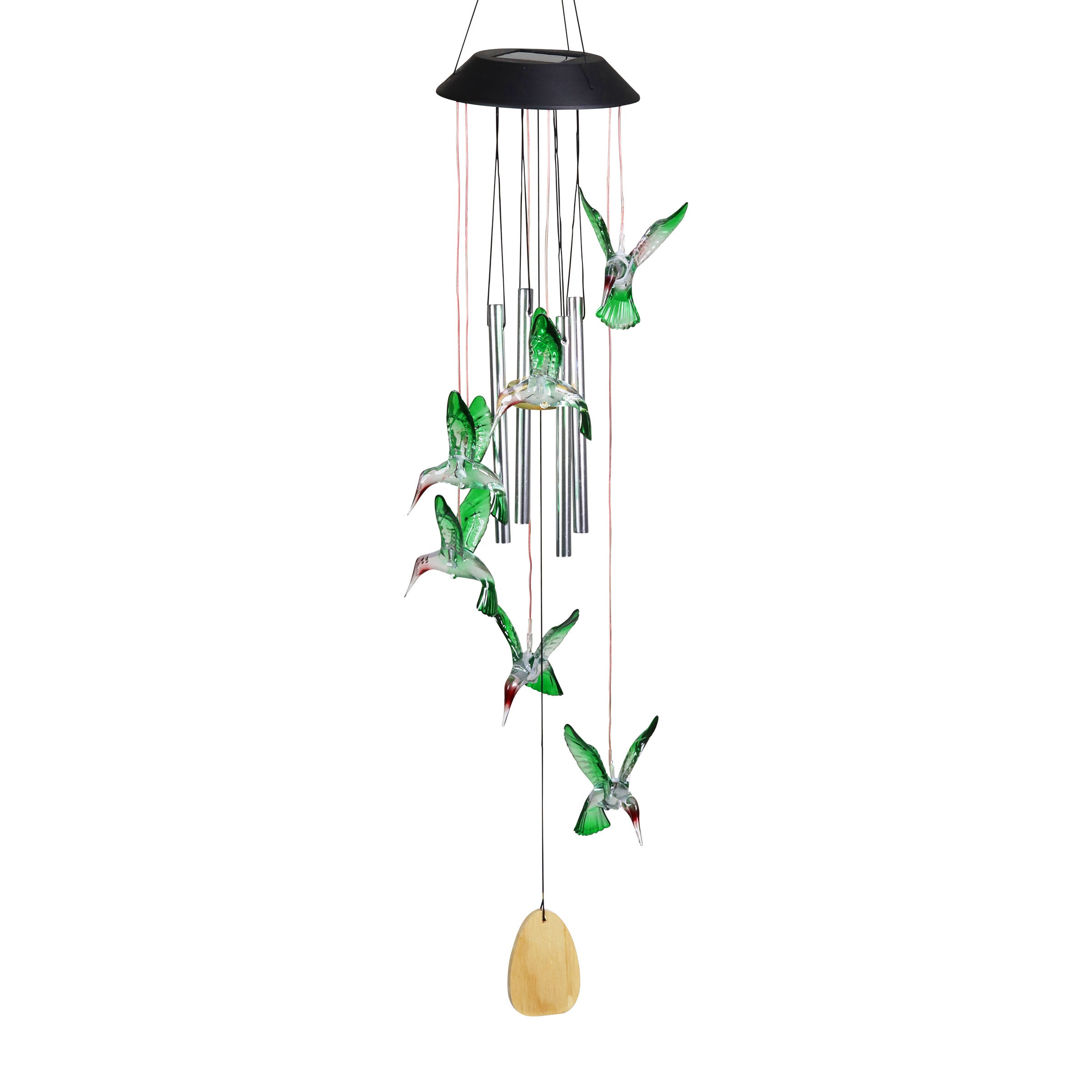 Solar Hummingbird Acrylic and Metal Wind Chime with Color Changing LED lights - Thumbnail 5