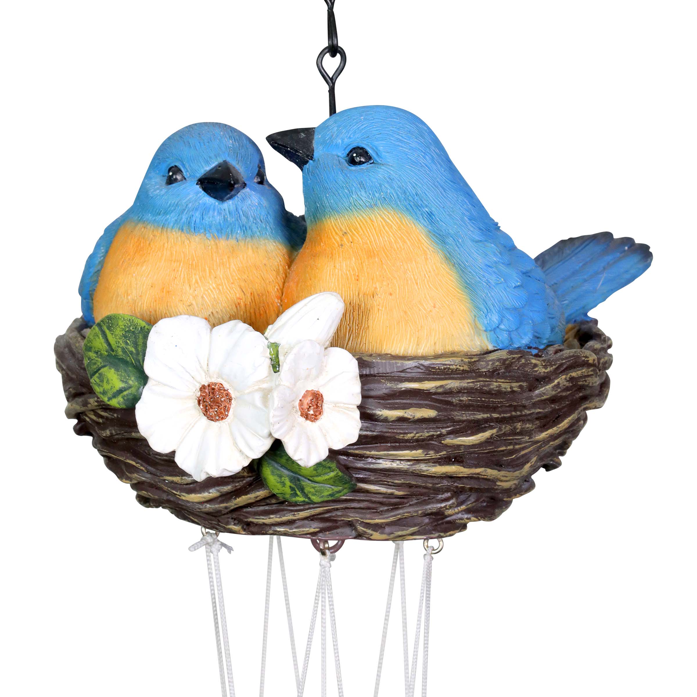 Nesting Blue Birds with Flowers Hand Painted Resin Hanging Wind Chime - Thumbnail 3
