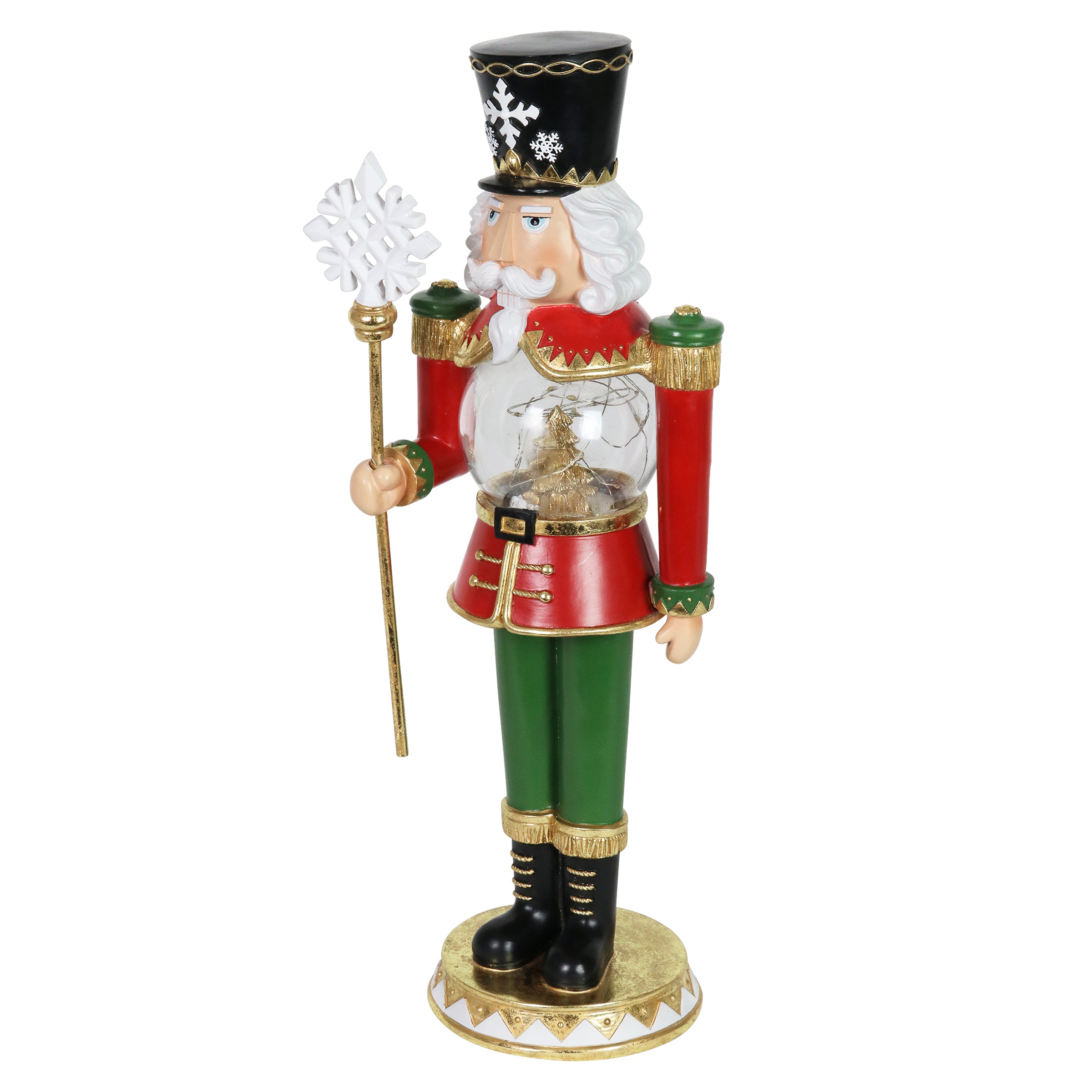 Hand Painted Nutcracker Soldier with LED Christmas Tree Globe Center and Snowflake Staff - Thumbnail 2