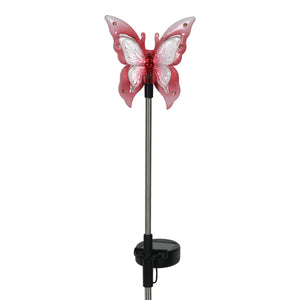 Solar Acrylic and Metal Pink Butterfly Garden Stake with Twelve LED Lights, 4 by 34 Inches | Shop Garden Decor by Exhart