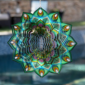 Laser Cut Green Metal Hanging Garden Spinner with Beaded Details, 12 Inch | Shop Garden Decor by Exhart