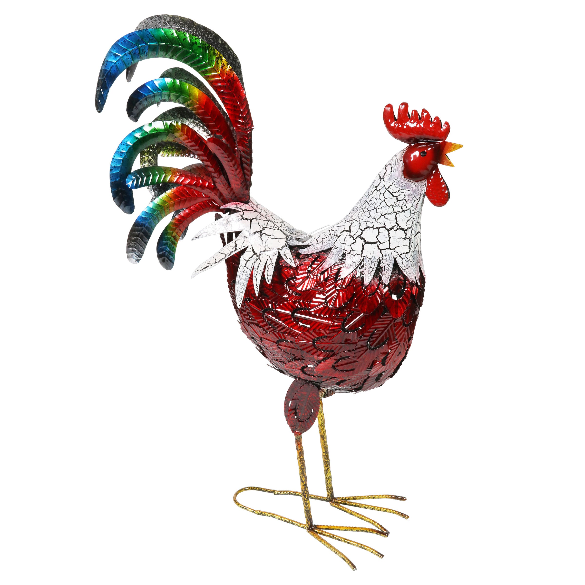 Red Metal Garden Rooster Statuary - Thumbnail 2