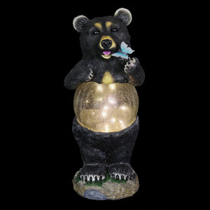Solar Bear with Crackle Ball Belly Statuary, 17 Inches tall | Shop Garden Decor by Exhart