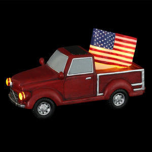 Solar Red Patriotic Garden Truck Statue with American Flag, 6.5 by 11 Inch | Shop Garden Decor by Exhart