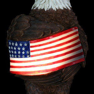 Solar Hand Painted Bald Eagle Garden Statue with Illuminating USA Flag, 7.5 by 12 Inches | Shop Garden Decor by Exhart
