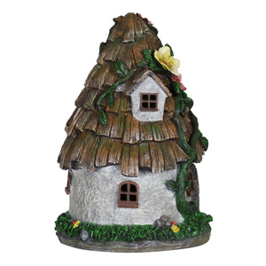 Solar Wood Shingle Roof Fairy House Garden Statue, 10 by 15 Inches | Shop Garden Decor by Exhart