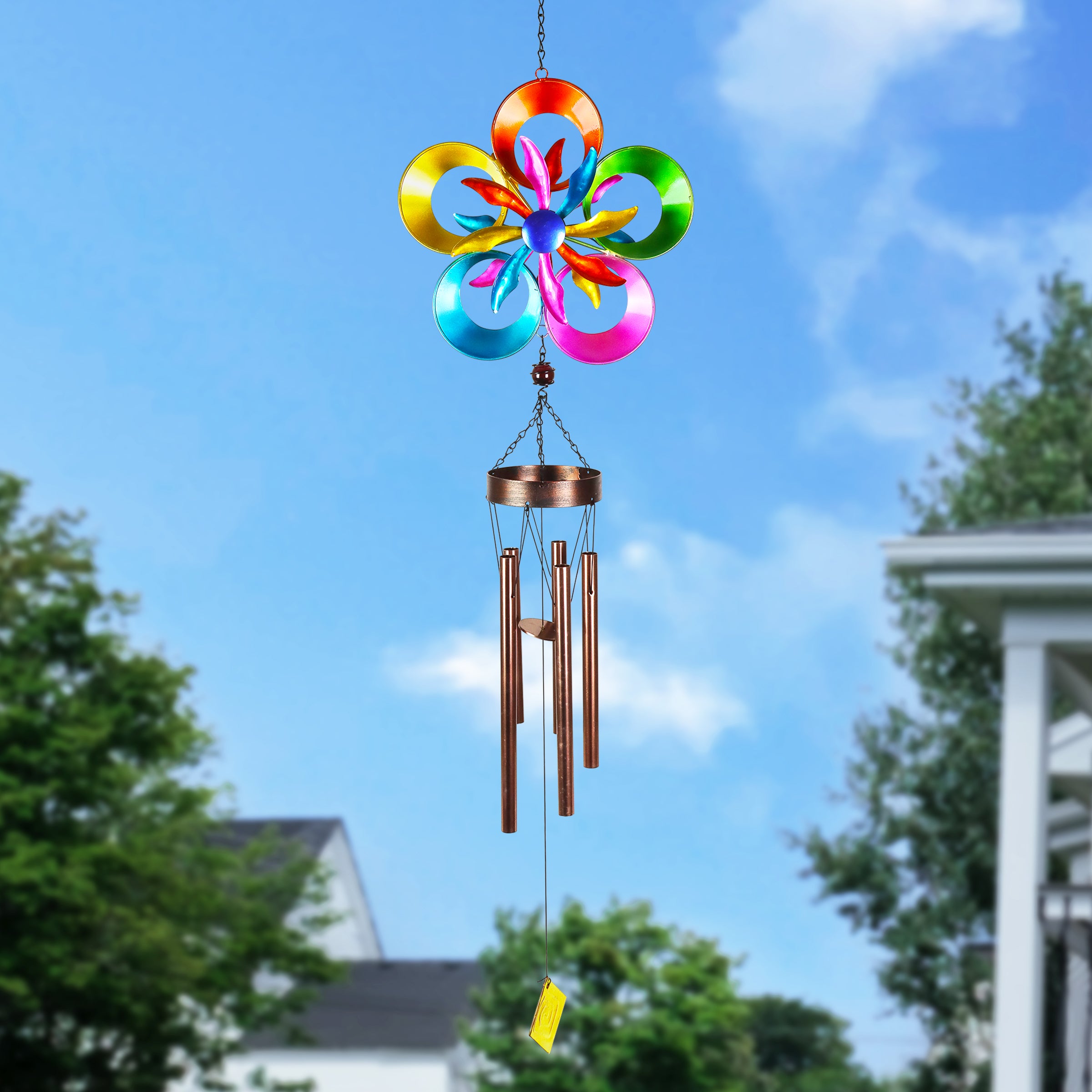 Double Spinning Metal Rainbow Pinwheel Wind Chime - Thumbnail 5