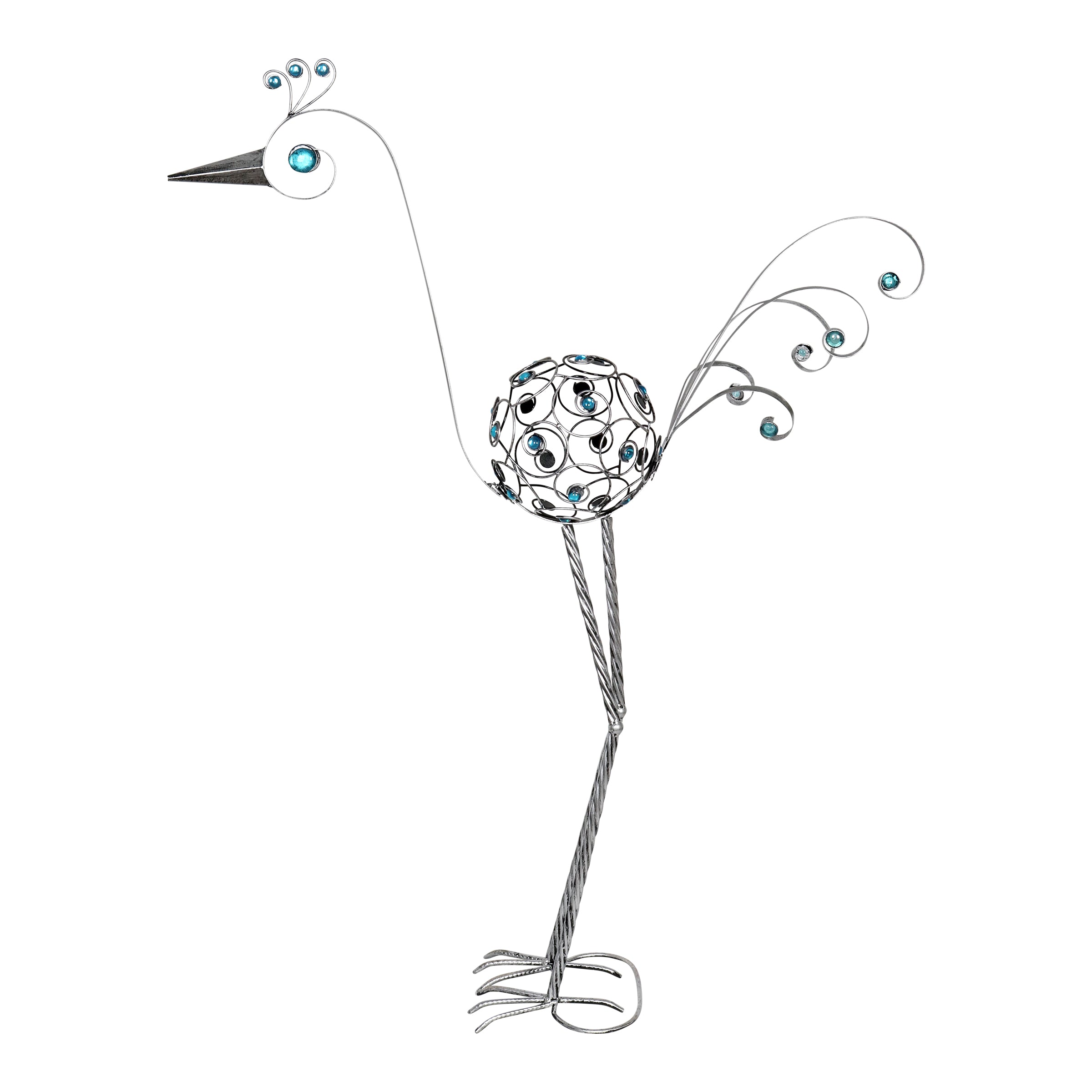 Pewter Filigree Bird with Blue Beads Garden Statue