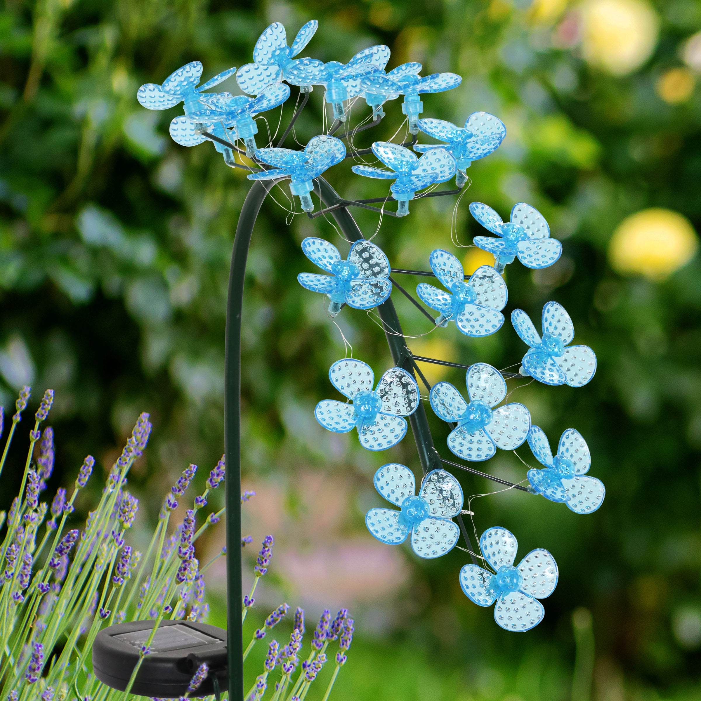 Solar Blue Flower Garden Stake with Spinning Forget Me Not Blooms - Thumbnail 4