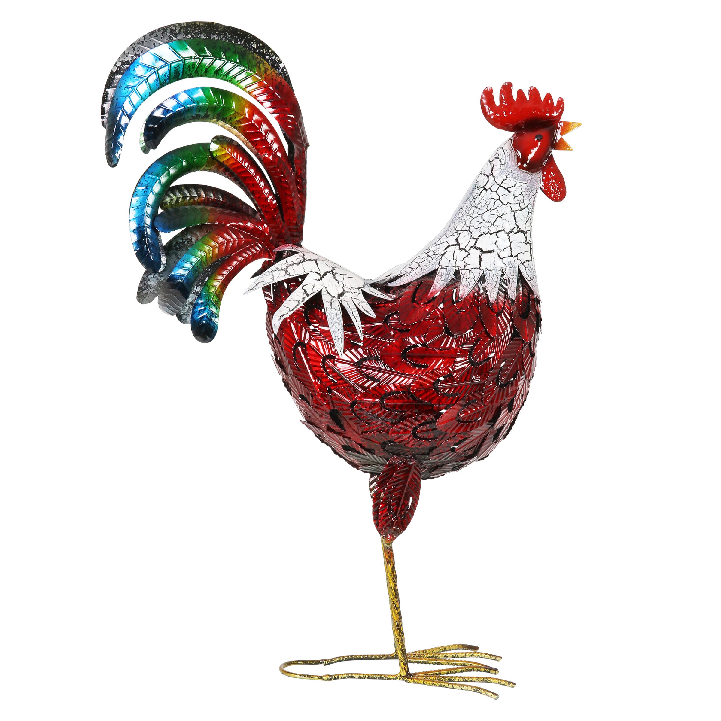 Red Metal Garden Rooster Statuary