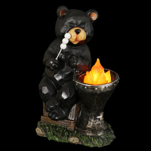 Solar Marshmallow Roasting Bear Statue, 11 Inch | Shop Garden Decor by Exhart