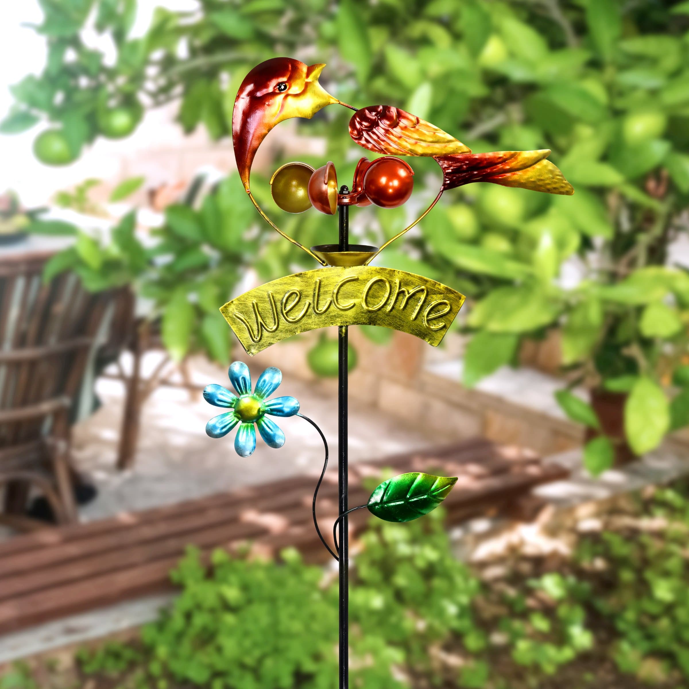 Exhart Bird Welcome Sign Garden Stake with Wind Spinner - Thumbnail 4