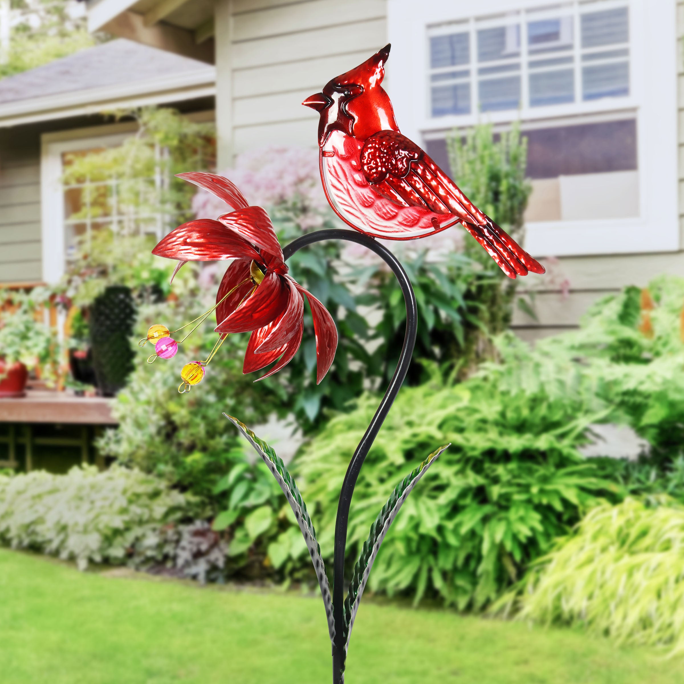 Exhart Spinning Flower with Cardinal Garden Stake - Thumbnail 3