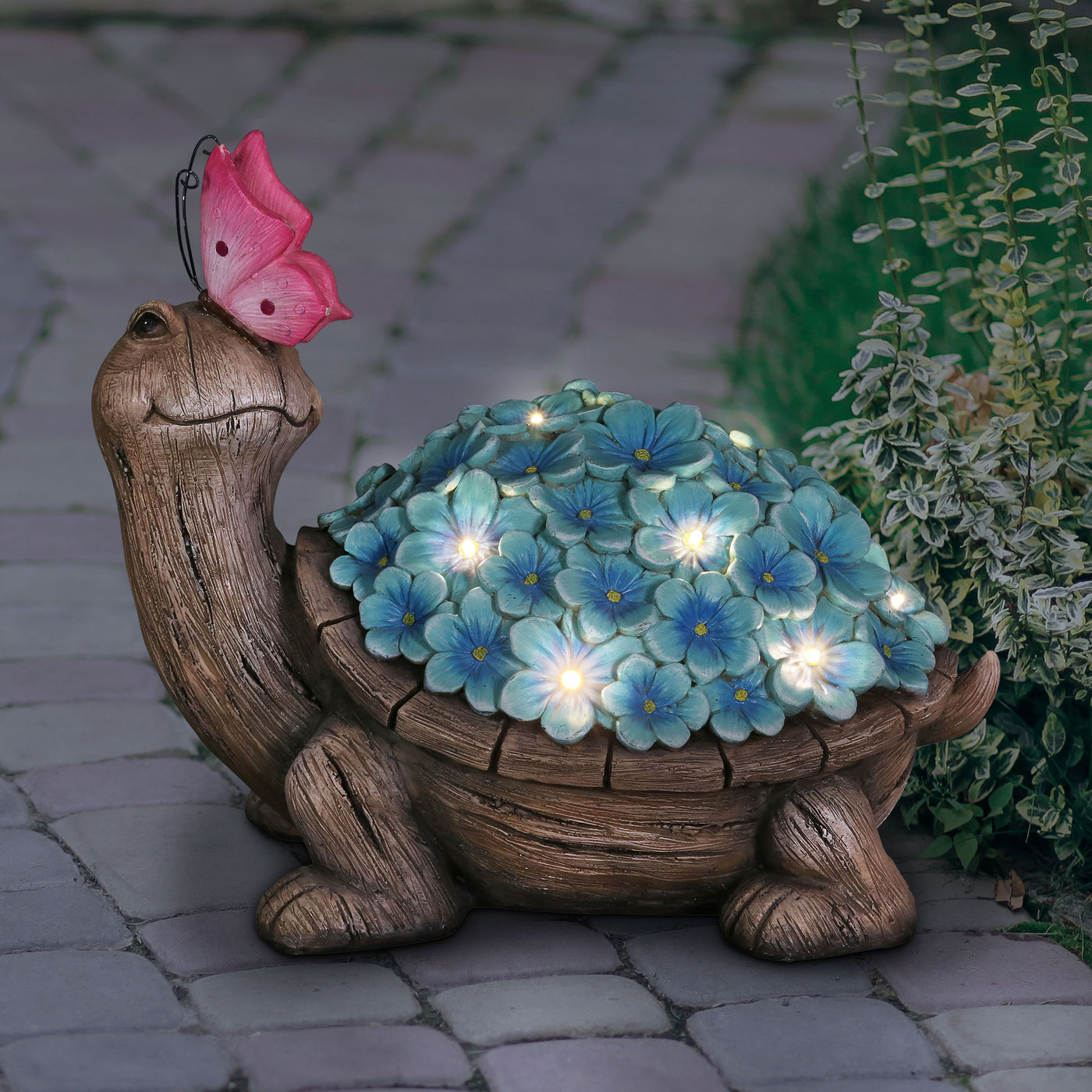 thumbnail image 2 of Garden Statue Turtle Couple With Solar Lantern – Multi-Colored Polyresin Figurine 2 of 3