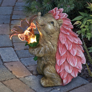 Solar Pink Hedgehog With LED Flower Statue, 9 Inch | Shop Garden Decor by Exhart