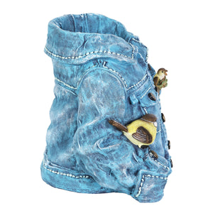 Hand Painted Blue Jean Jacket with Birds Resin Planter, 14.5 by 11.5 Inches | Shop Garden Decor by Exhart