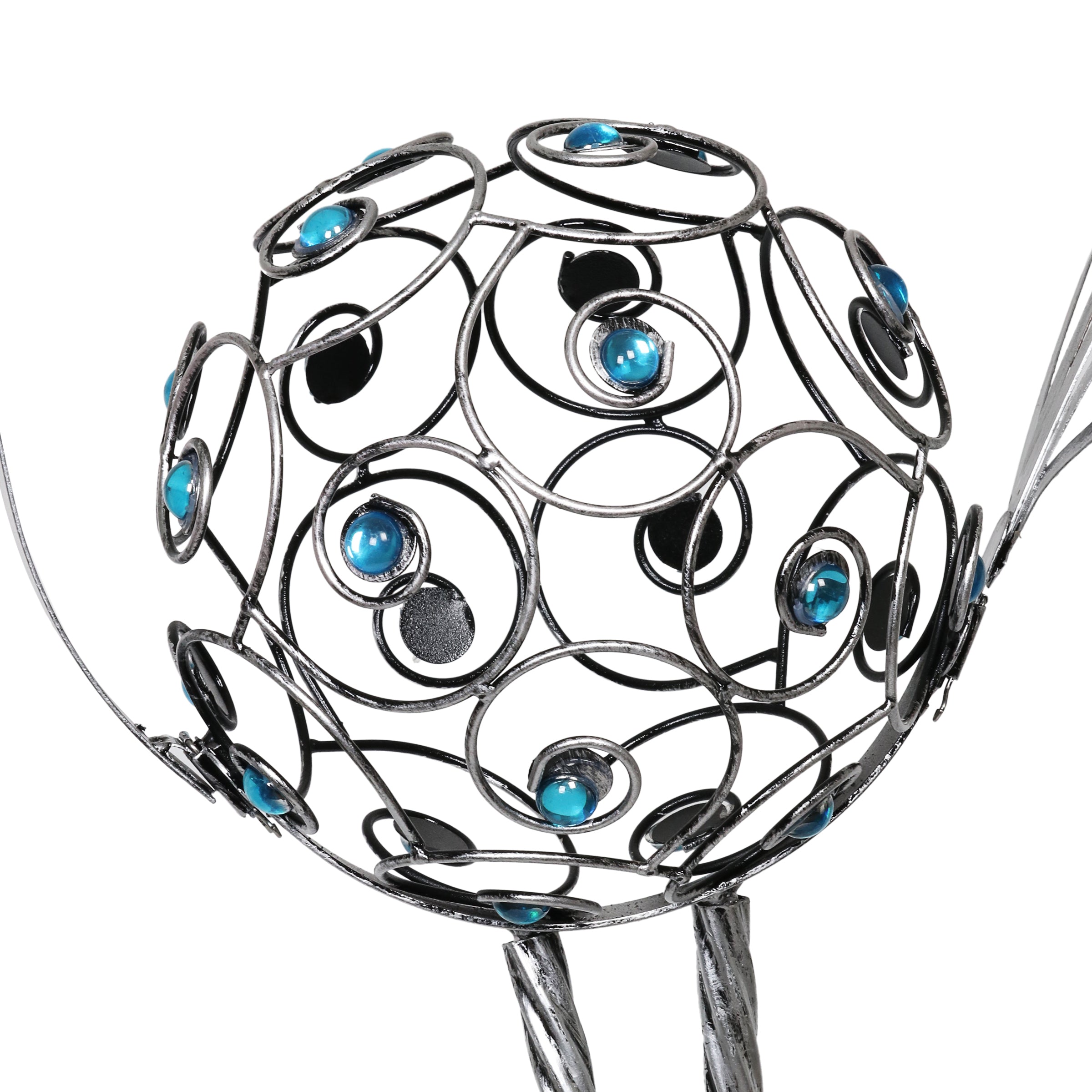 Pewter Filigree Bird with Blue Beads Garden Statue - Thumbnail 4