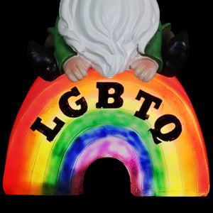 Gnome on a Glowing LGBTQ Rainbow Statuary with Automatic Timer, 7 by 11.5 Inches | Shop Garden Decor by Exhart