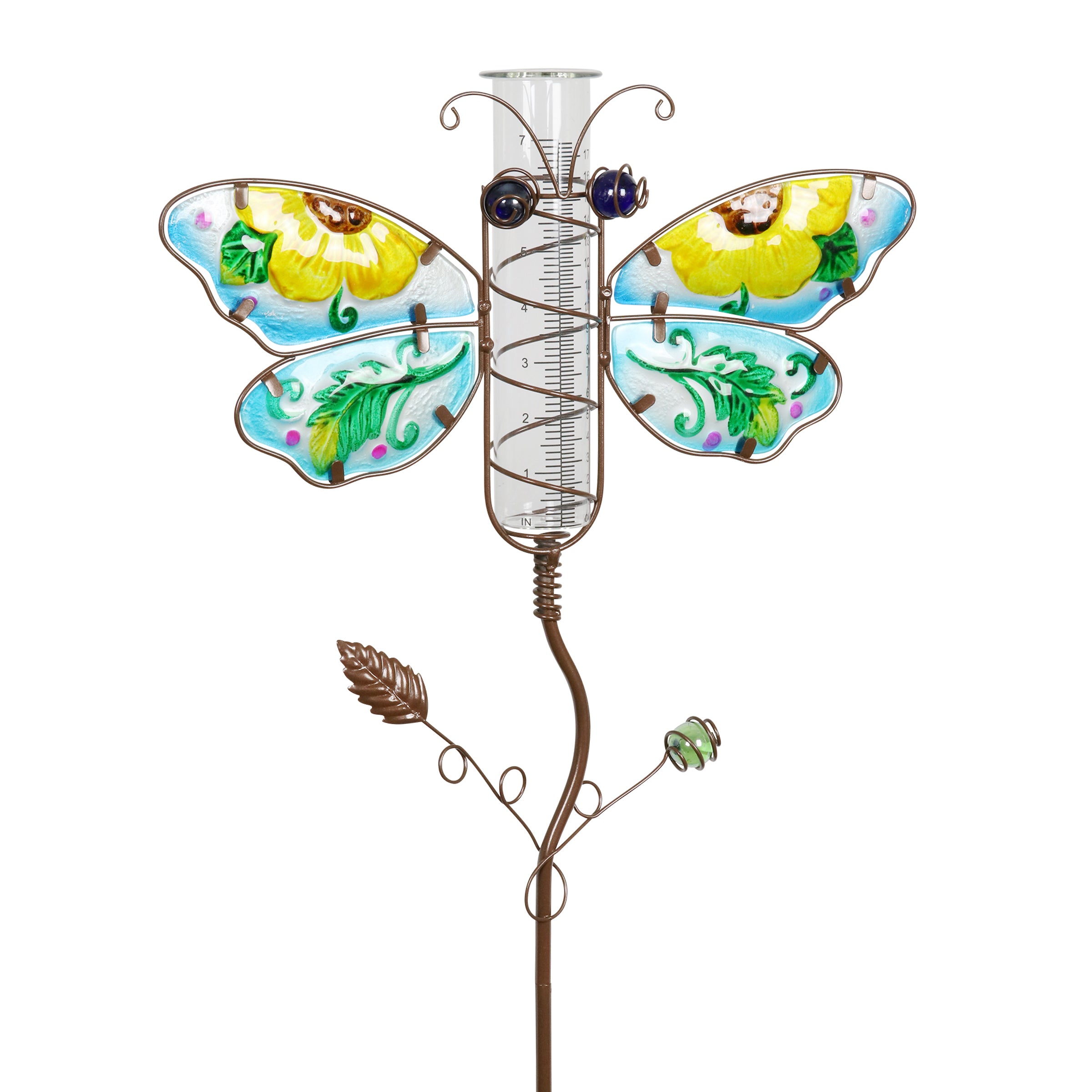 Butterfly Rain Gauge Garden Stake Hand Painted in Blue - Thumbnail 3