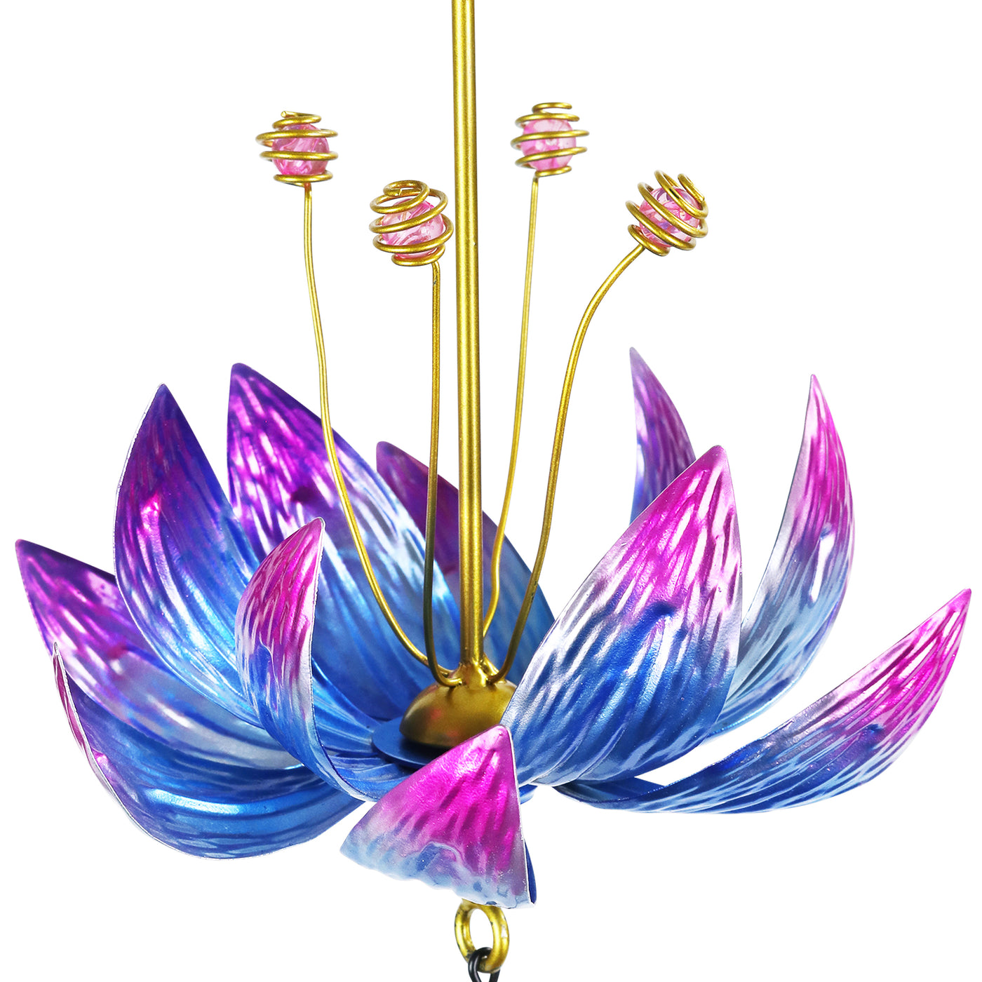 hanging lotus plant Spinning Teal Lotus Flower with Metal Spiral and Chime Hanging Decor, 7.5 by 23 Inches