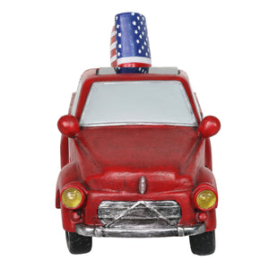 Solar Red Patriotic Garden Truck Statue with American Flag, 6.5 by 11 Inch | Shop Garden Decor by Exhart